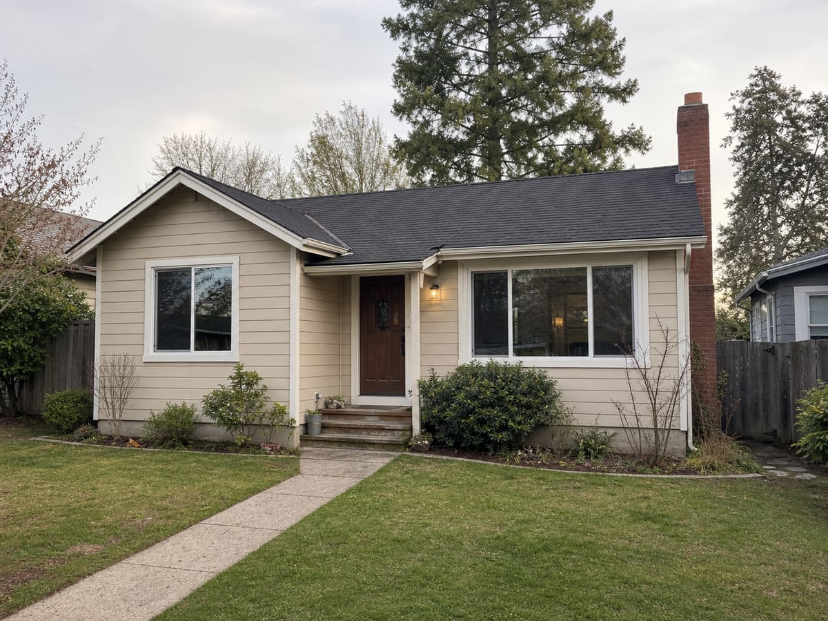 Original modest home facade for AI exterior design sample