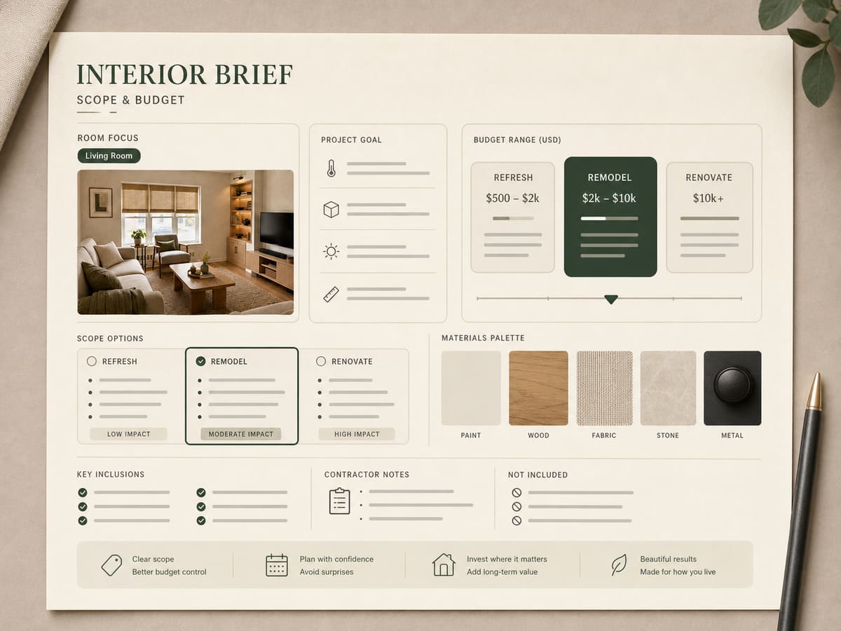 Interior renovation brief with budget scope